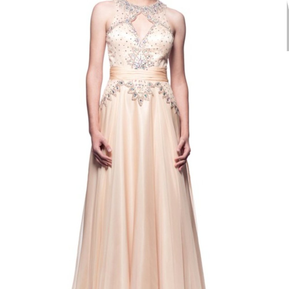 BABYFOX Sleeveless, Halter Neck, Key Hole Back Chiffon Gown